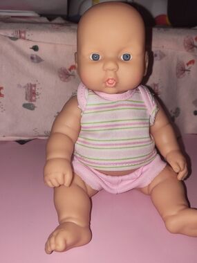 Tiny Berengeuer Baby Doll in Pink Striped Outfit - Kids Toy